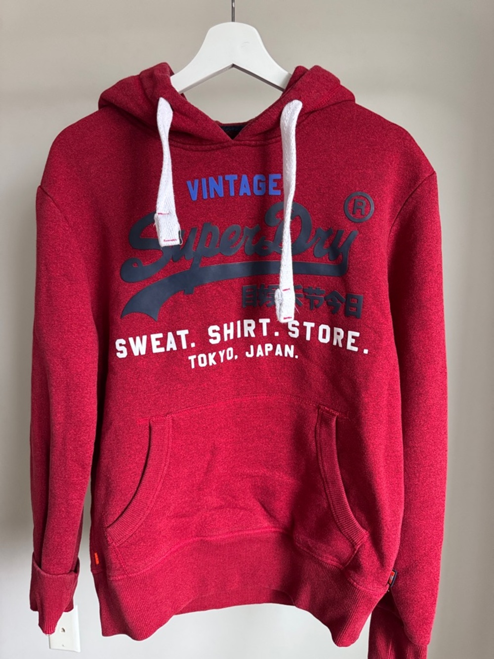 Superdry Red Vintage Logo Hoodie with White Drawcords